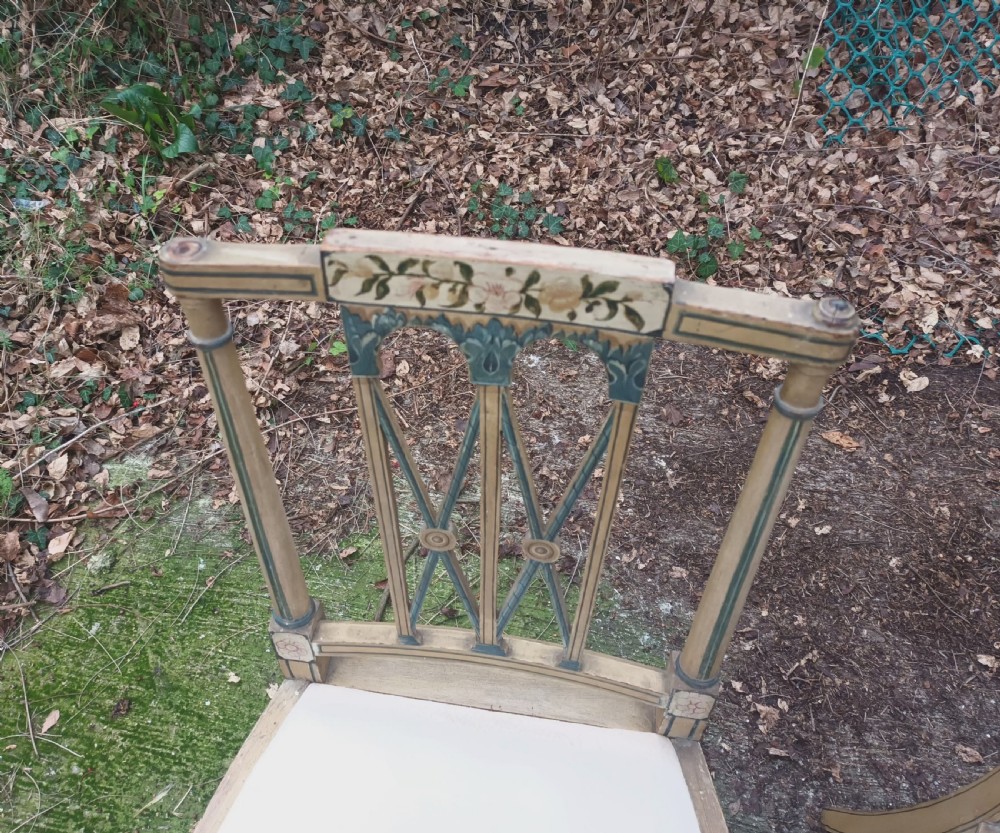 Set of 4 painted and decorated side chairs. View V