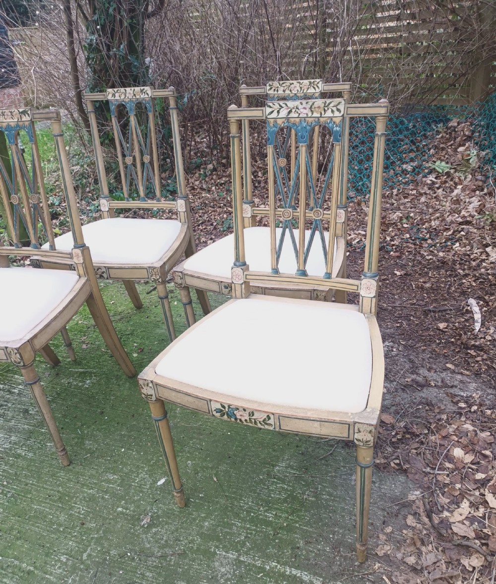 Set of 4 painted and decorated side chairs. View IX