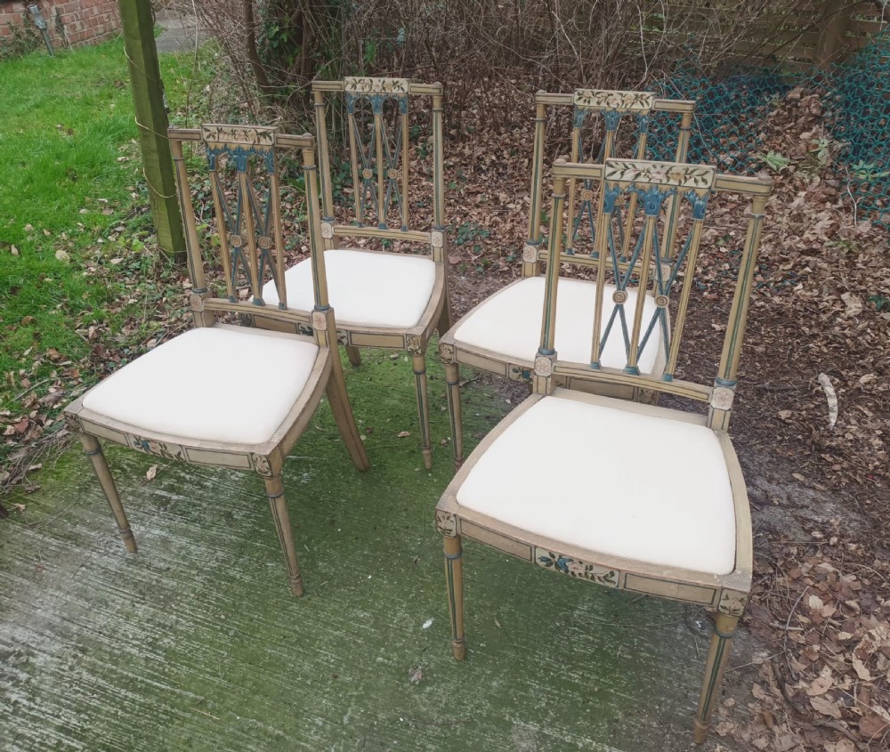Set of 4 painted and decorated side chairs. View X