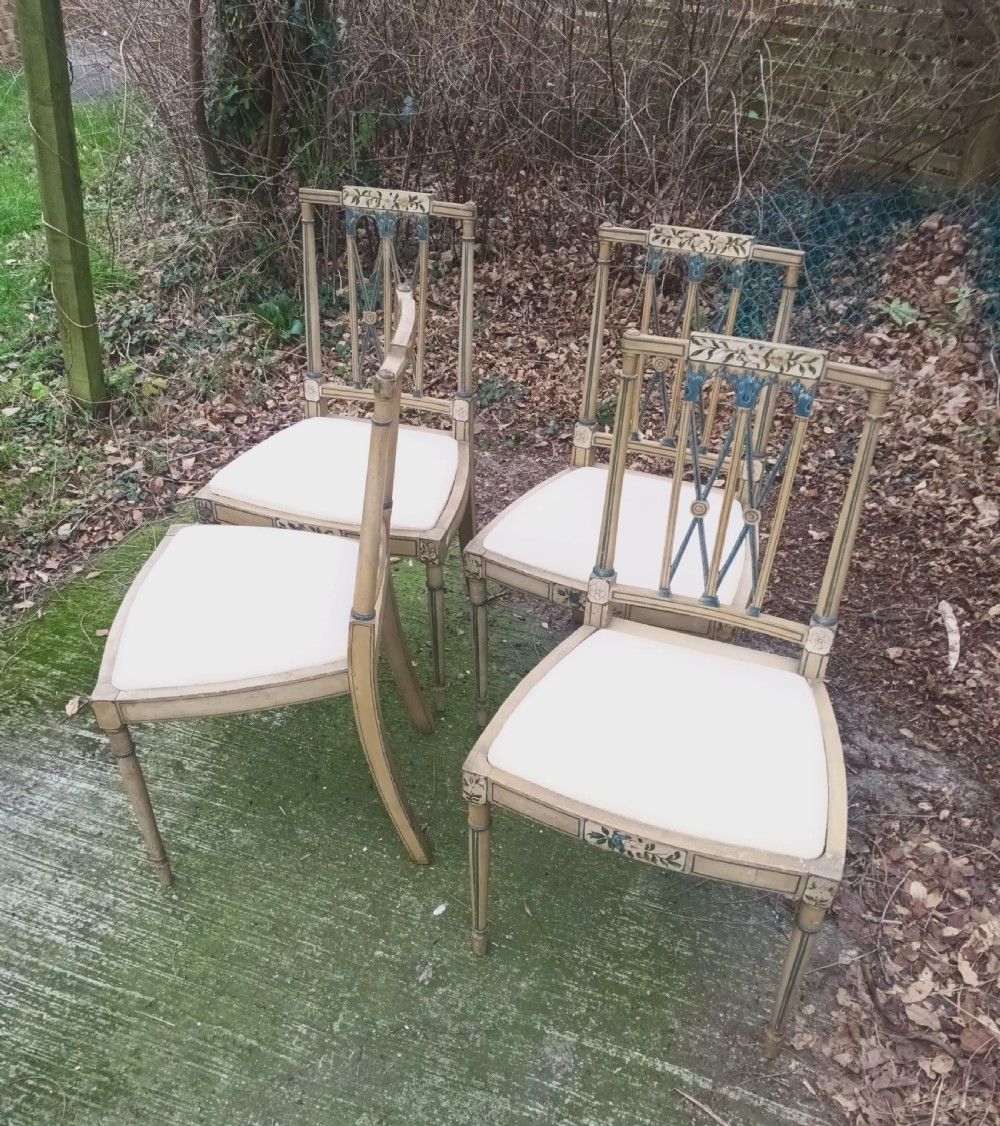 Set of 4 painted and decorated side chairs. View XIII