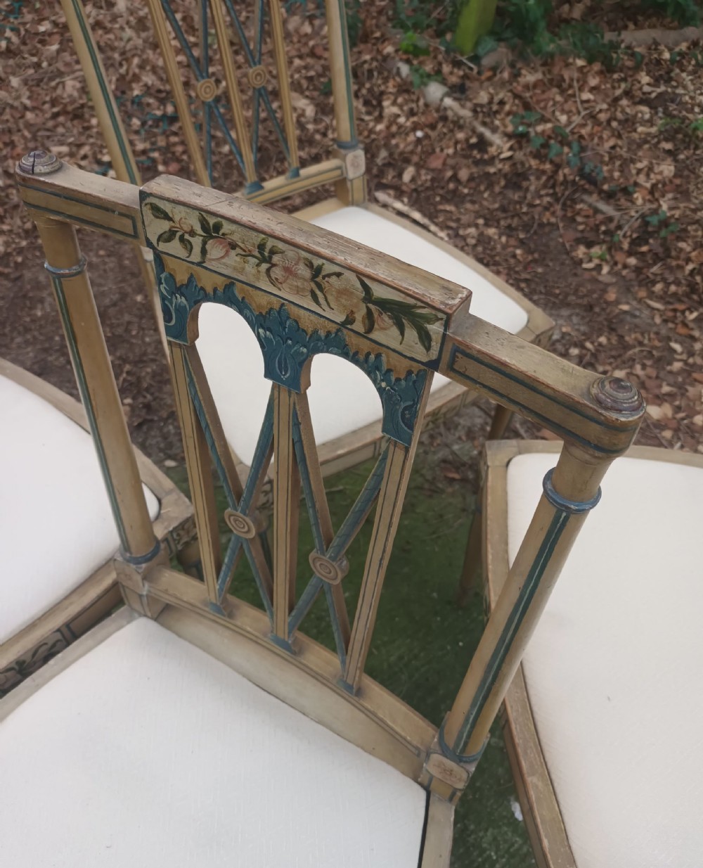 Set of 4 painted and decorated side chairs. View XIV