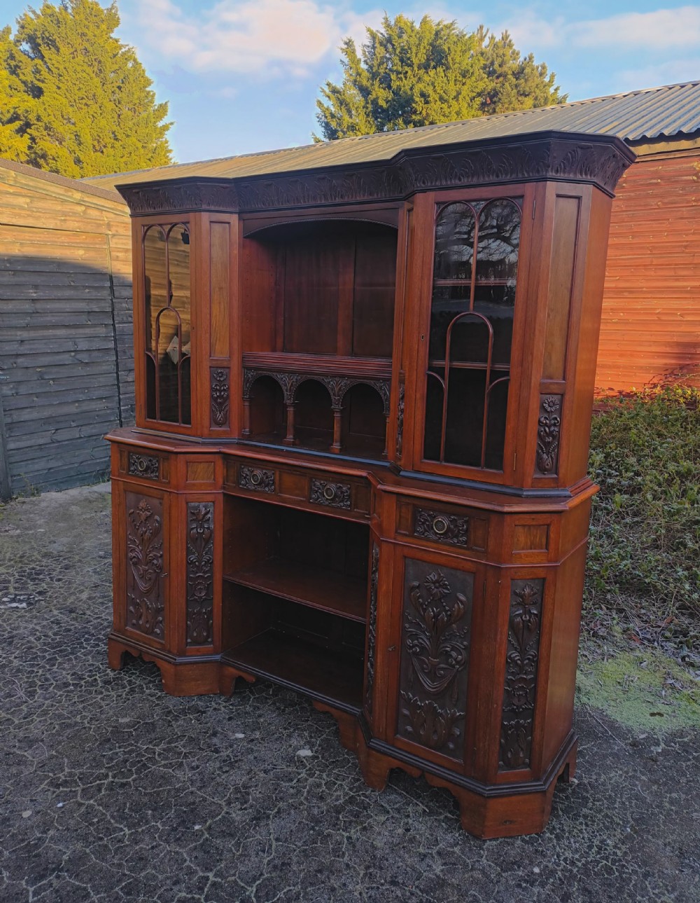 Large carved walnut side cabinet  View V