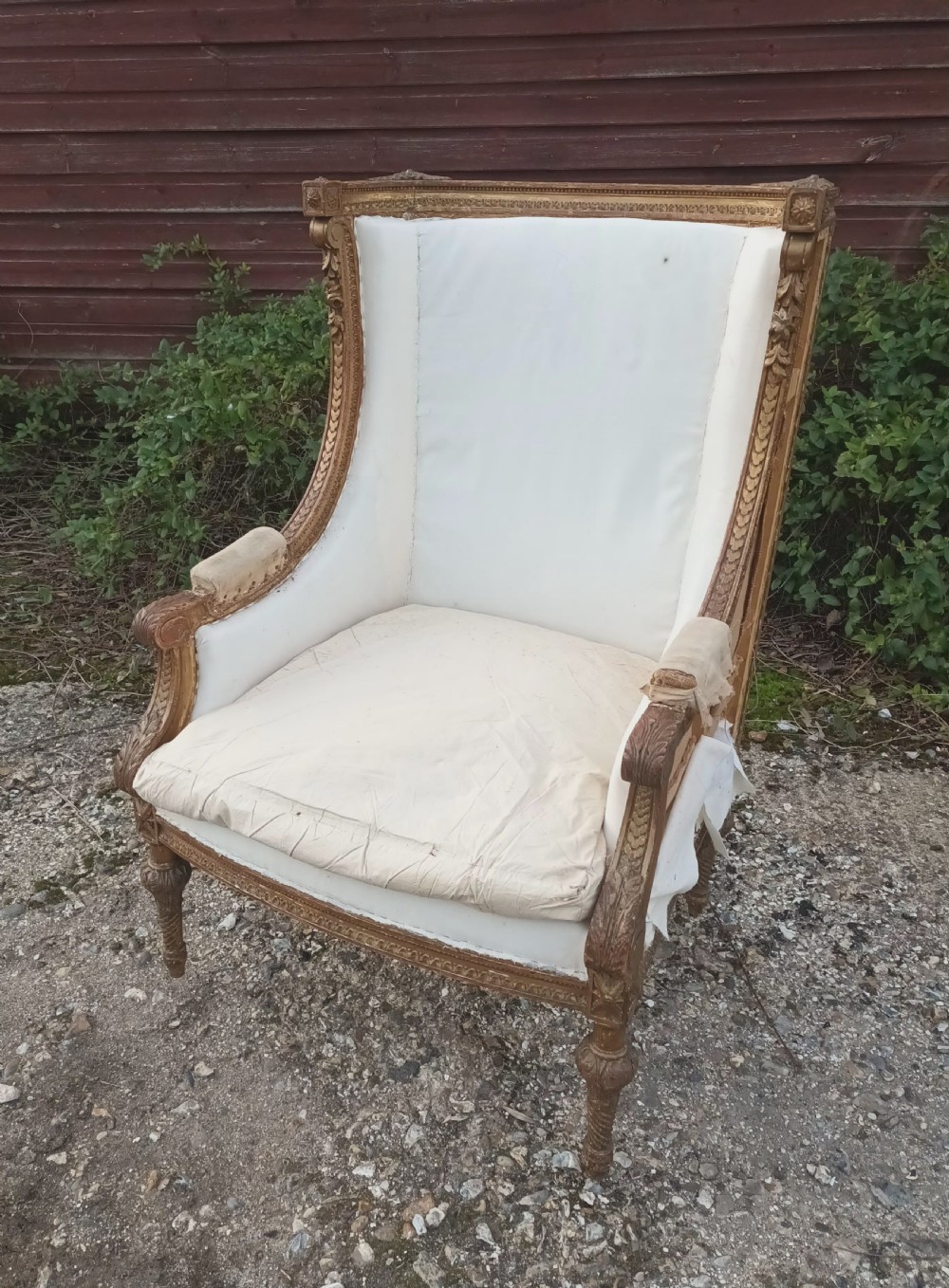 Late 19th century carved giltwood upholstered armchair . View VII