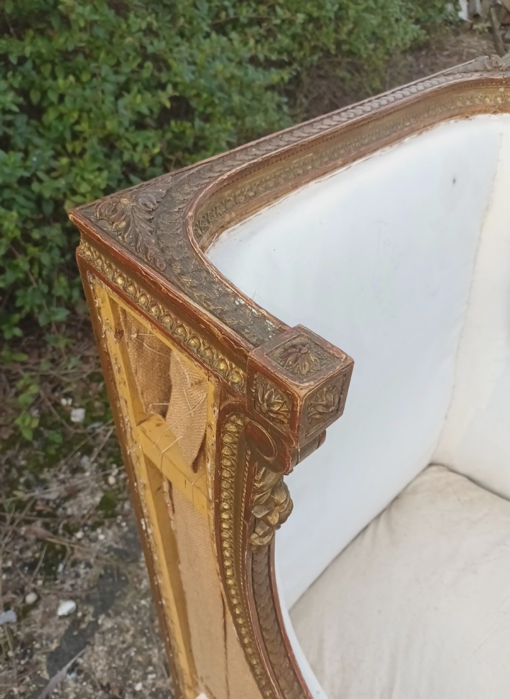 Late 19th century carved giltwood upholstered armchair . View VIII