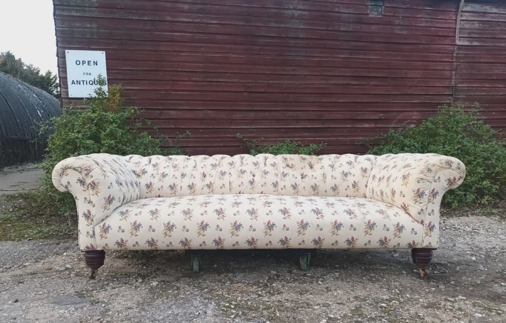 Large Victorian country house button back roll arm Chesterfield sofa . View IX