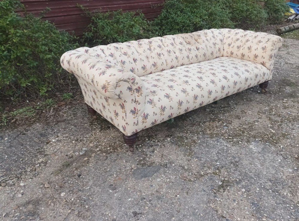 Large Victorian country house button back roll arm Chesterfield sofa . View X