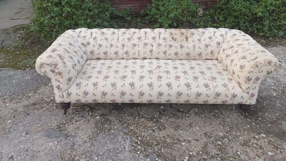 Large Victorian country house button back roll arm Chesterfield sofa . View XI