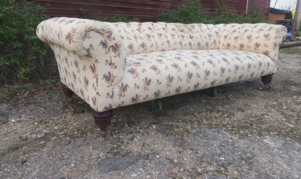 Large Victorian country house button back roll arm Chesterfield sofa . View XIII