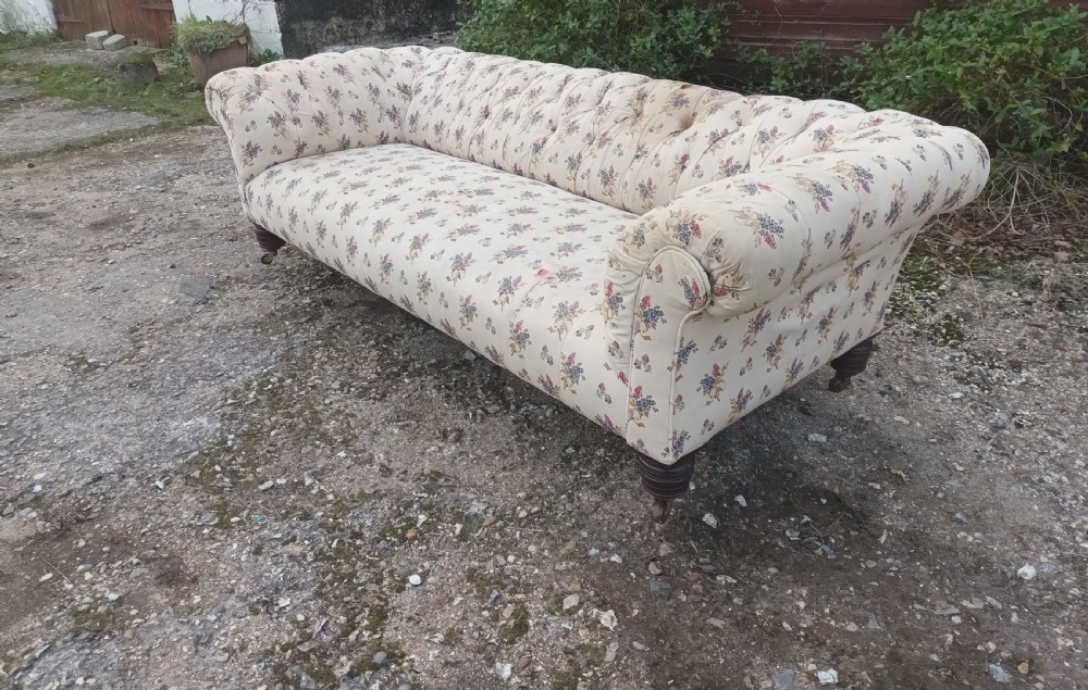 Large Victorian country house button back roll arm Chesterfield sofa . View XIV