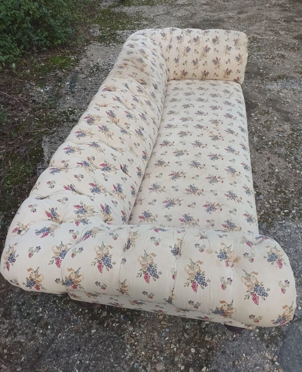 Large Victorian country house button back roll arm Chesterfield sofa . View XVII