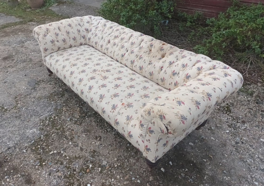 Large Victorian country house button back roll arm Chesterfield sofa . View XVIII