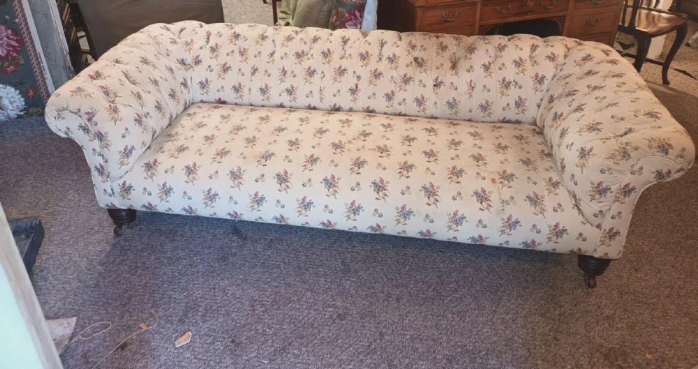 Large Victorian country house button back roll arm Chesterfield sofa . View XX