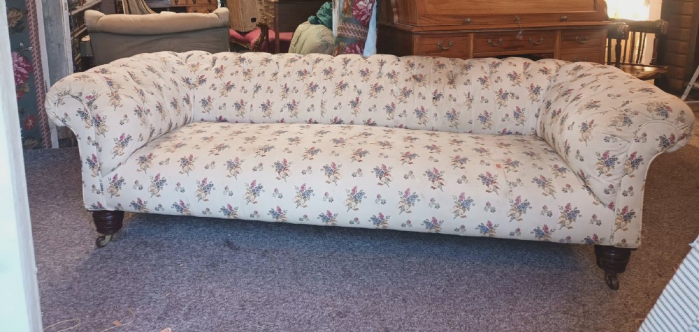 Large Victorian country house button back roll arm Chesterfield sofa . View XXI