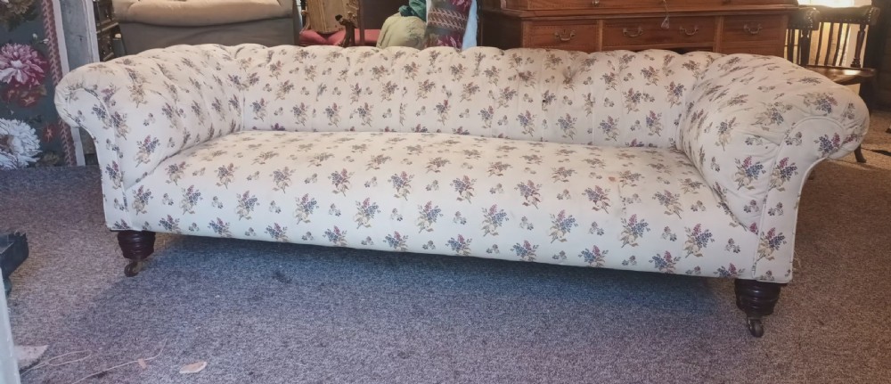 Large Victorian country house button back roll arm Chesterfield sofa . View XXII