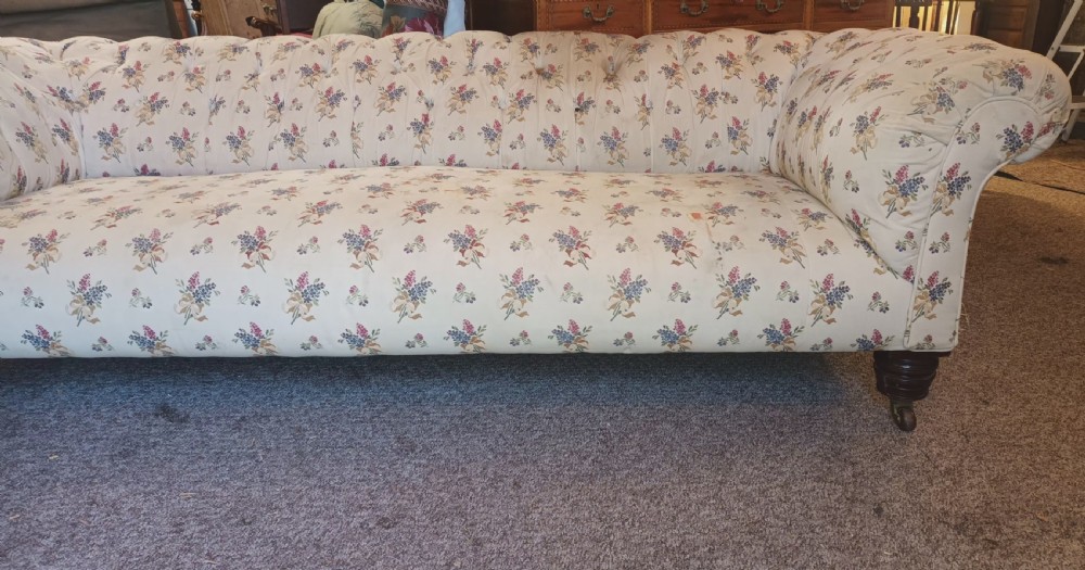 Large Victorian country house button back roll arm Chesterfield sofa . View XXIII