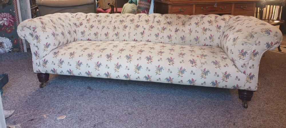 Large Victorian country house button back roll arm Chesterfield sofa . View XXV