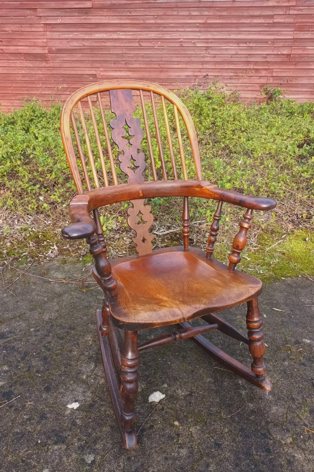 Victorian Yewwood Windsor rocking armchair.  View XI