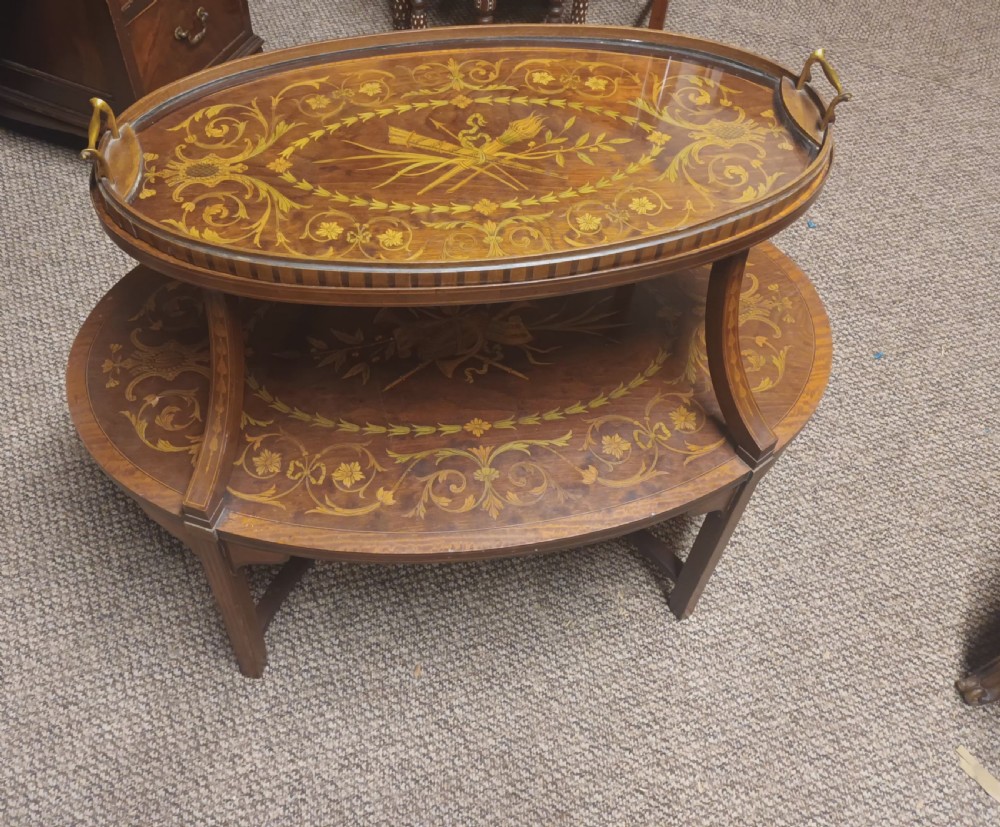 Edwardian inlaid mahogany 2 tier Etagere with removable tray.