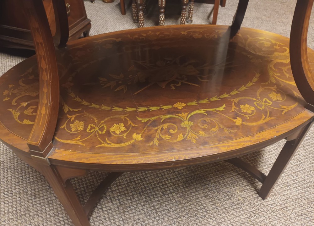 Edwardian inlaid mahogany 2 tier Etagere with removable tray. View II