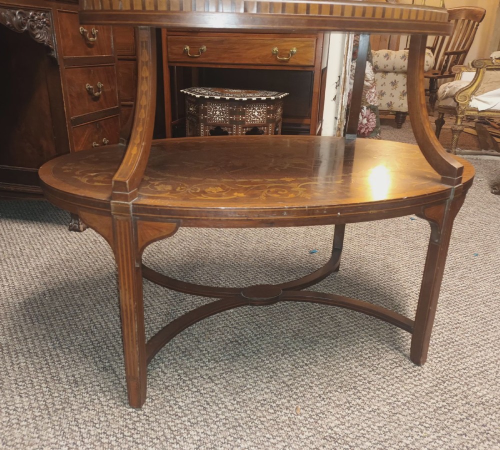 Edwardian inlaid mahogany 2 tier Etagere with removable tray. View VI