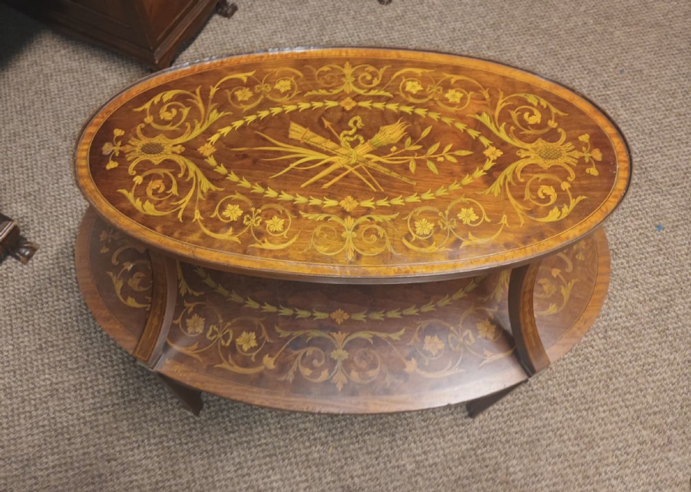 Edwardian inlaid mahogany 2 tier Etagere with removable tray. View XIV