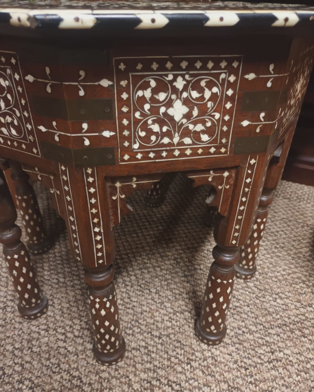 Lovely Hoshiarpur bone and Ebony inlaid occasional table, with a drawer. View III