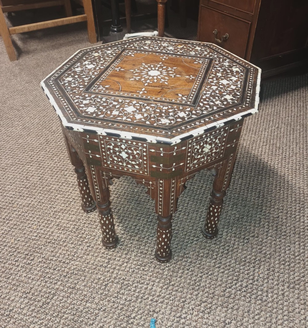 Lovely Hoshiarpur bone and Ebony inlaid occasional table, with a drawer. View V