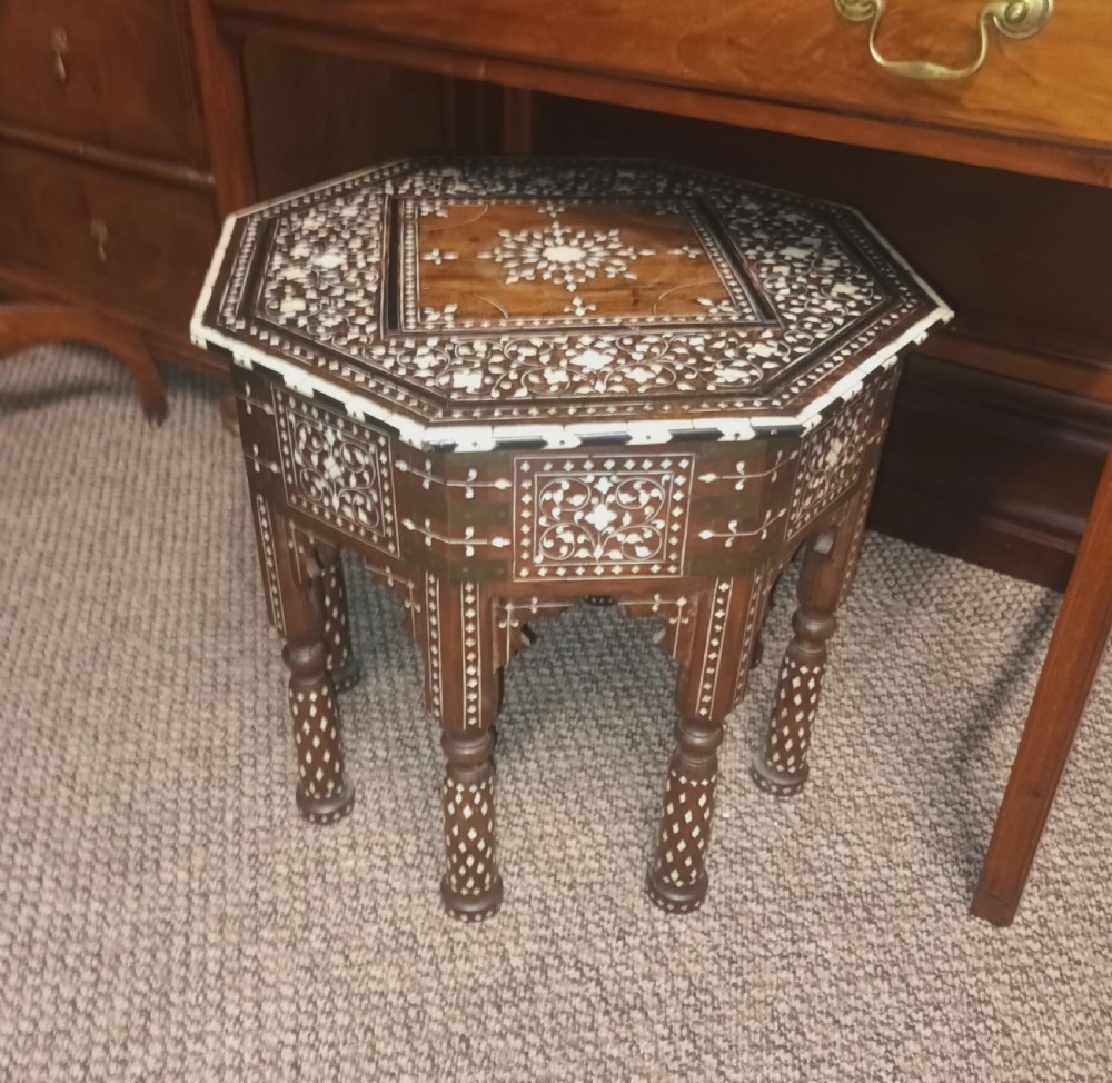 Lovely Hoshiarpur bone and Ebony inlaid occasional table, with a drawer. View VII