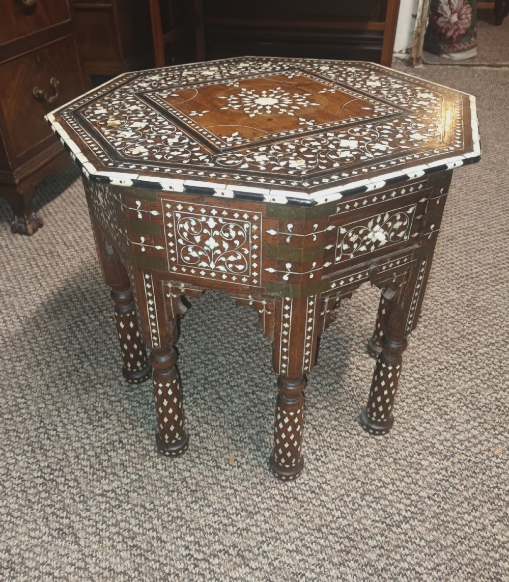 Lovely Hoshiarpur bone and Ebony inlaid occasional table, with a drawer. View VIII