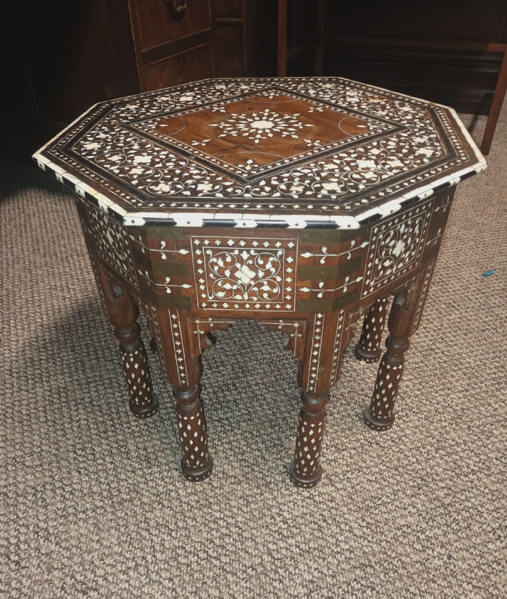 Lovely Hoshiarpur bone and Ebony inlaid occasional table, with a drawer. View IX