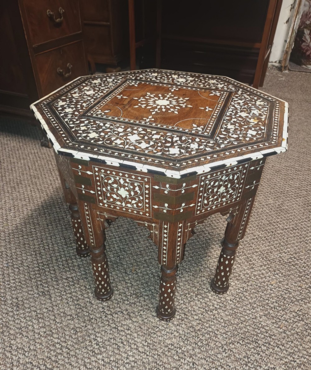 Lovely Hoshiarpur bone and Ebony inlaid occasional table, with a drawer. View XI