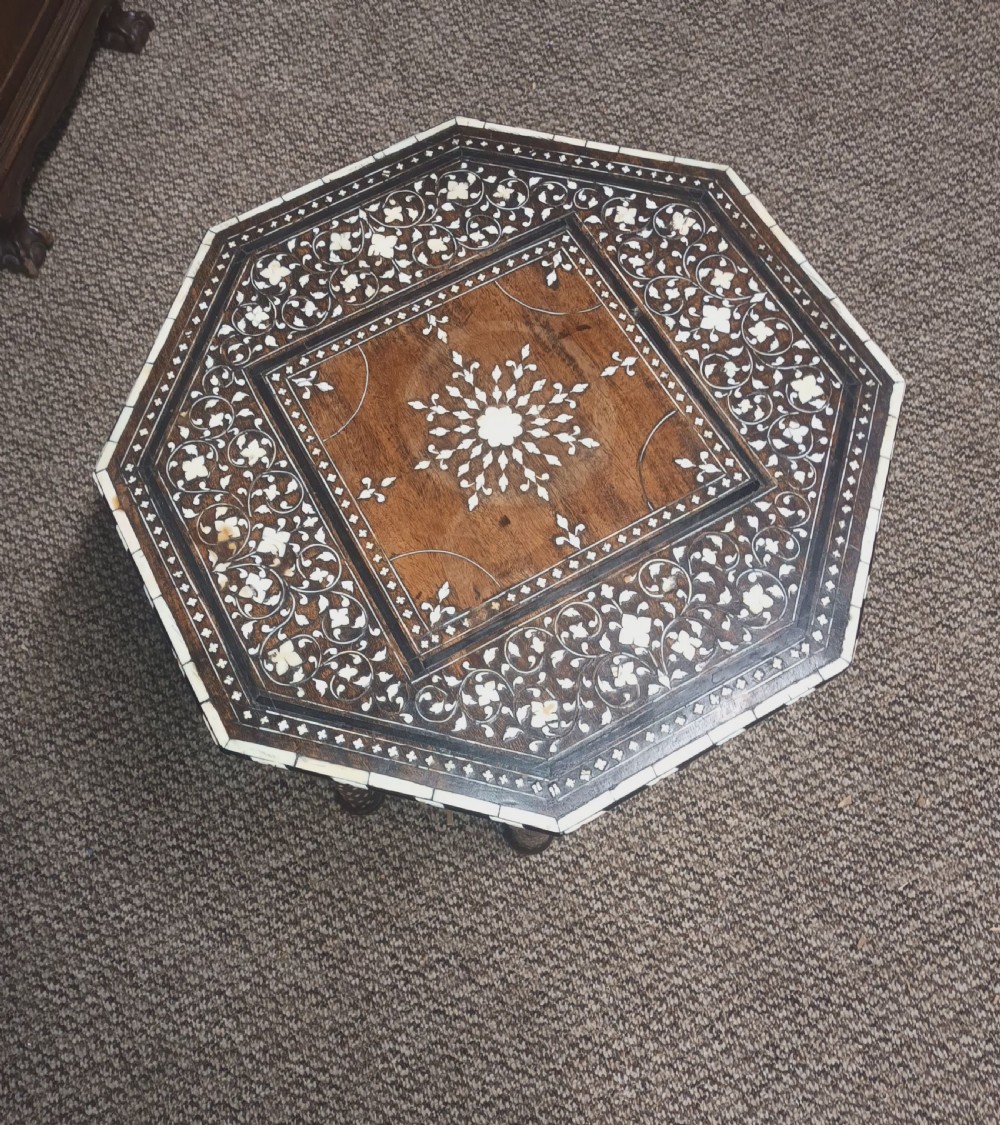 Lovely Hoshiarpur bone and Ebony inlaid occasional table, with a drawer. View XII