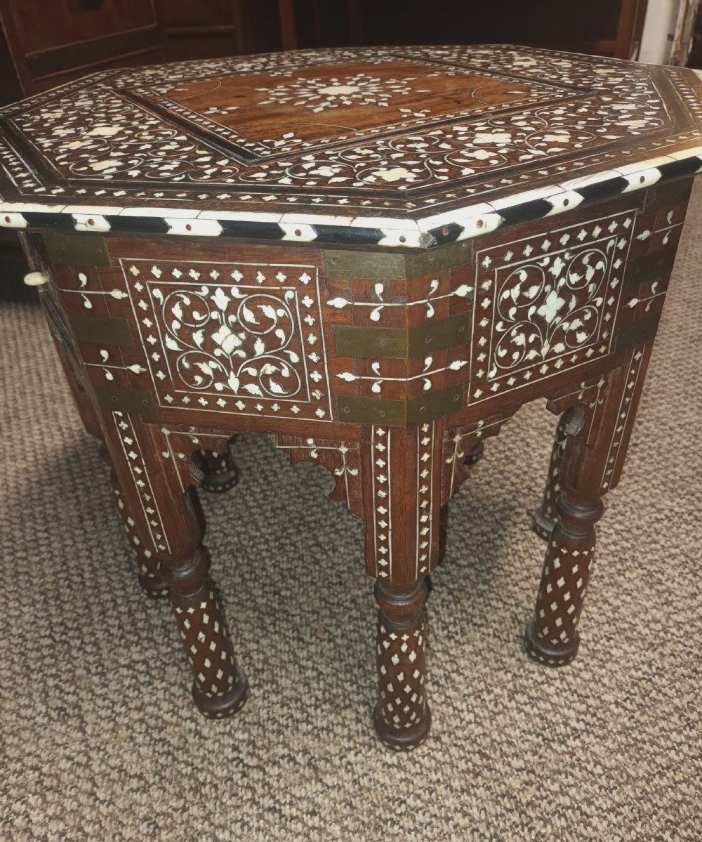 Lovely Hoshiarpur bone and Ebony inlaid occasional table, with a drawer. View XIII