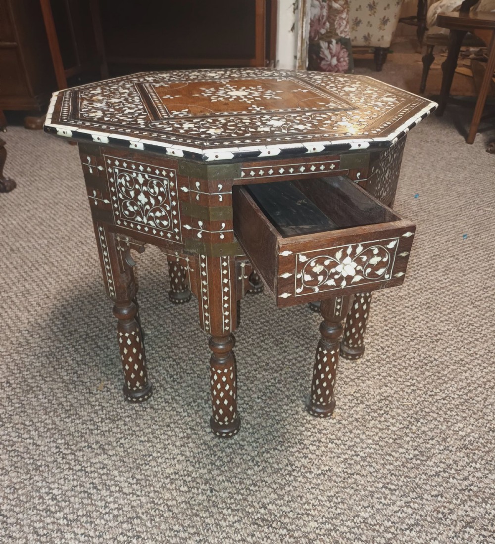 Lovely Hoshiarpur bone and Ebony inlaid occasional table, with a drawer. View XV