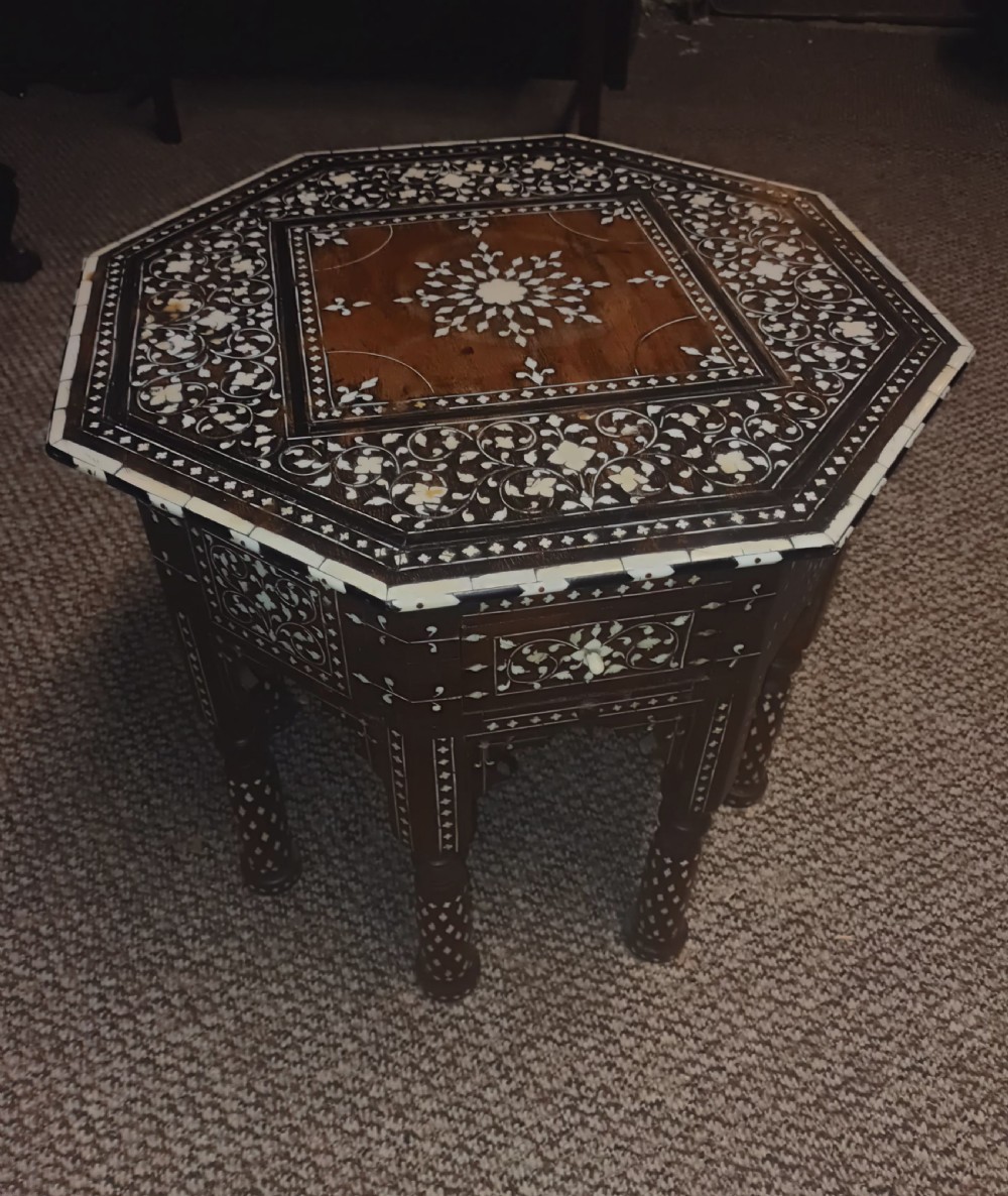 Lovely Hoshiarpur bone and Ebony inlaid occasional table, with a drawer. View XVI