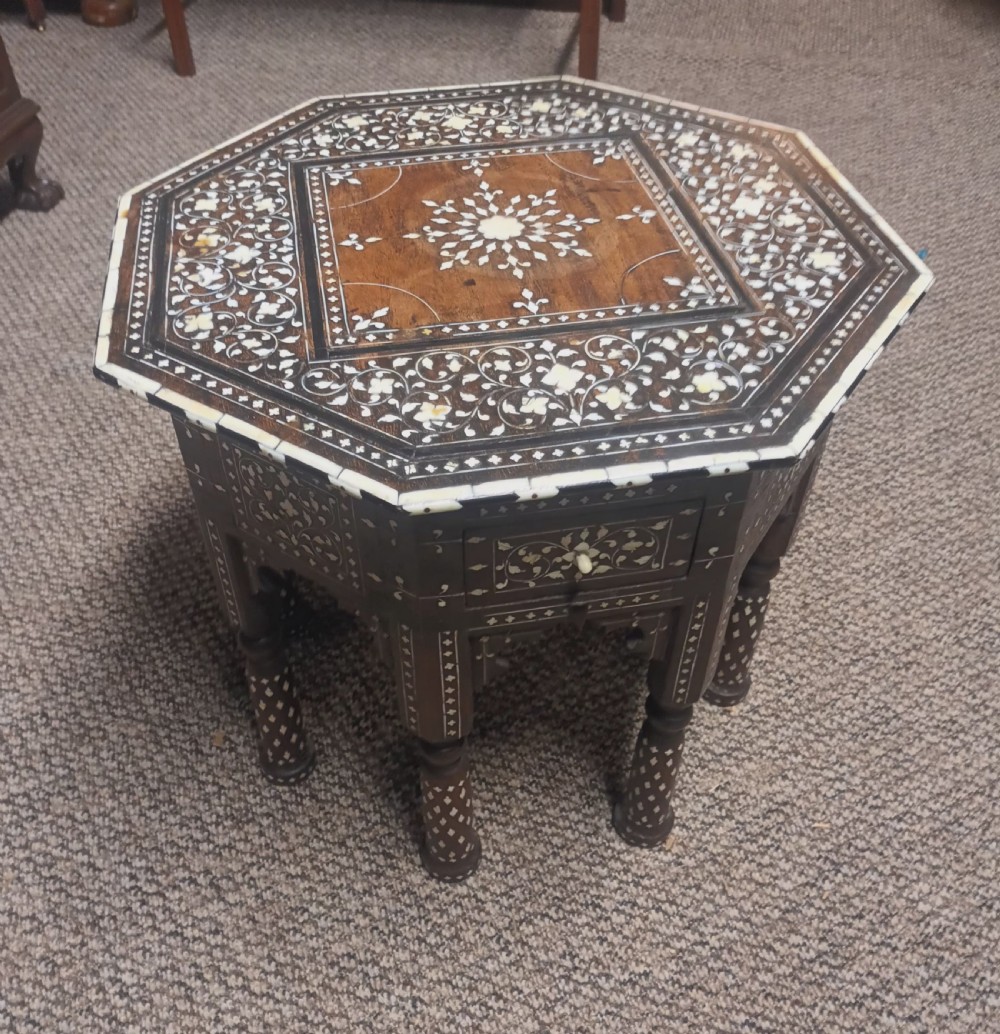 Lovely Hoshiarpur bone and Ebony inlaid occasional table, with a drawer. View XVII