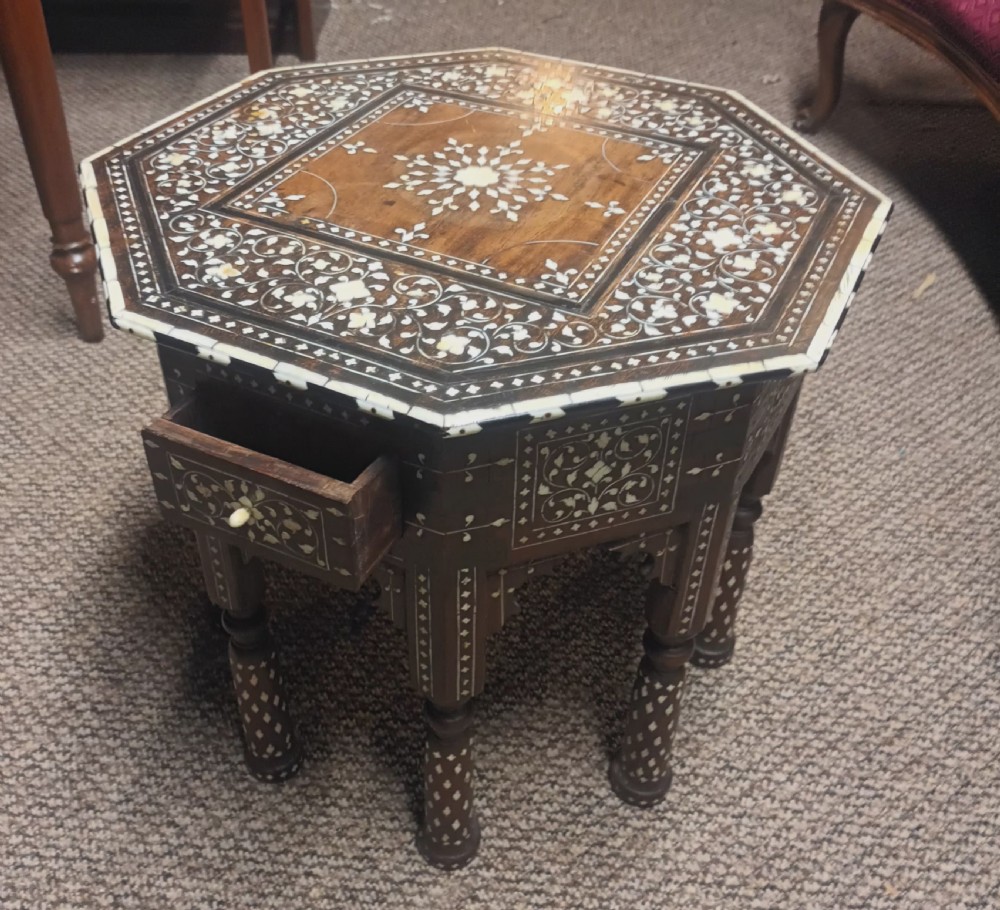Lovely Hoshiarpur bone and Ebony inlaid occasional table, with a drawer.