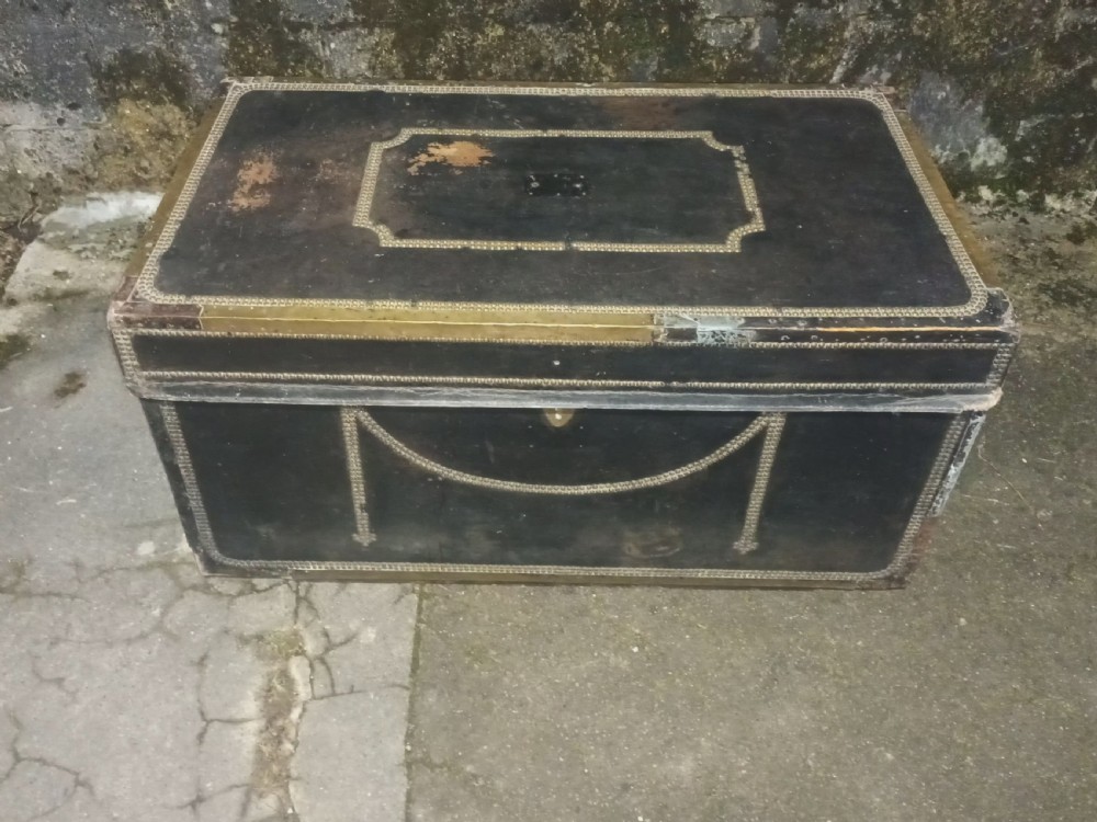 Large studded leather camphorwood trunk. View II