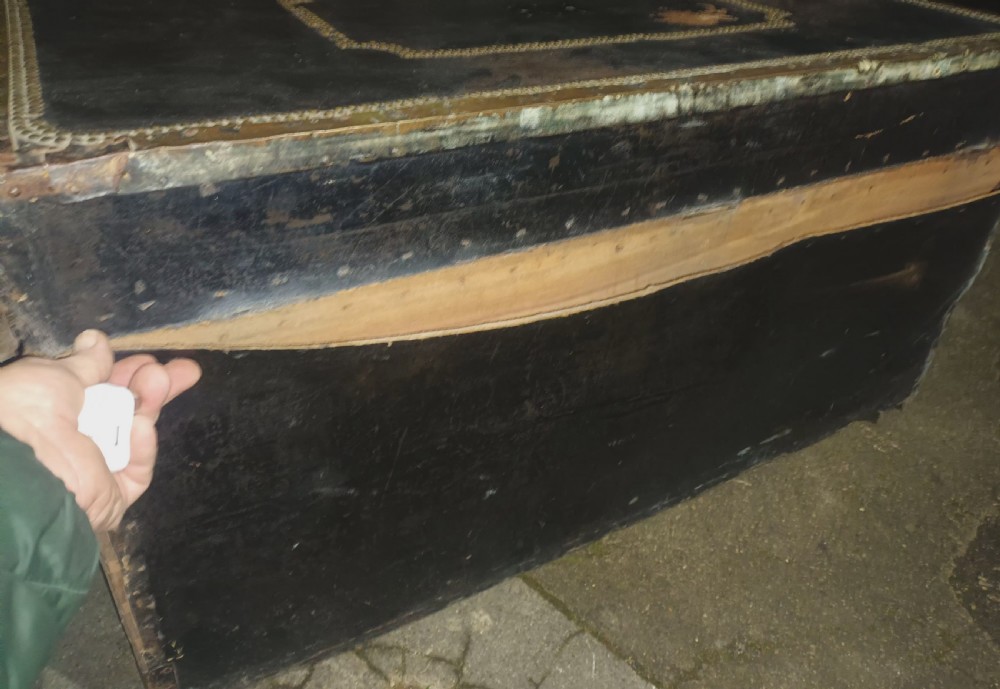 Large studded leather camphorwood trunk. View V