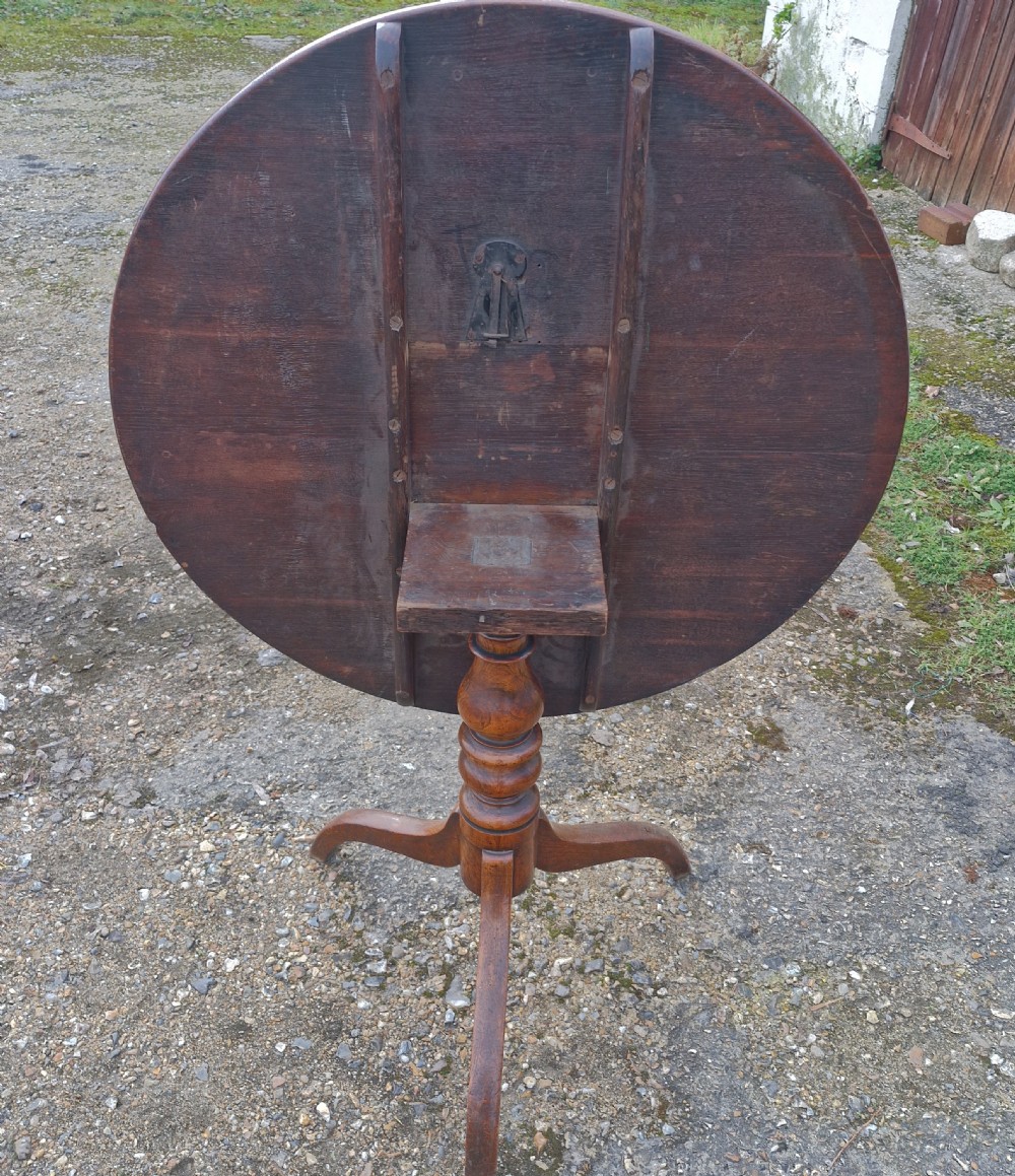 Slightly larger than normal Oak and Elm tip top table. View IX