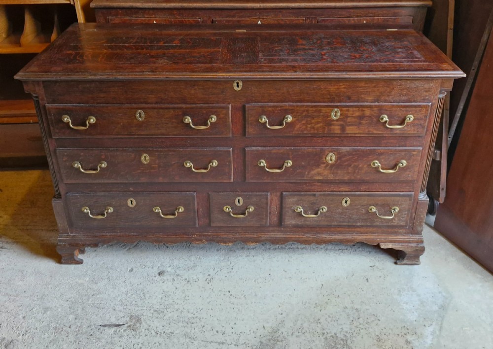 Early 19th oak and banded Lancashire mule chest. View VI