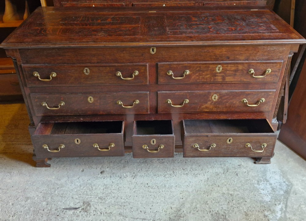 Early 19th oak and banded Lancashire mule chest. View VII