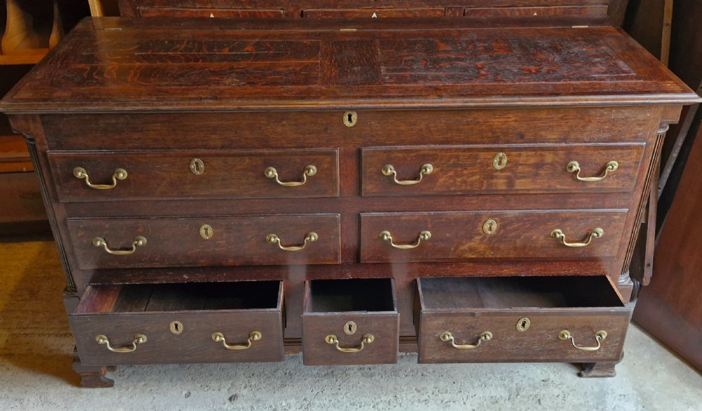 Early 19th oak and banded Lancashire mule chest. View IX