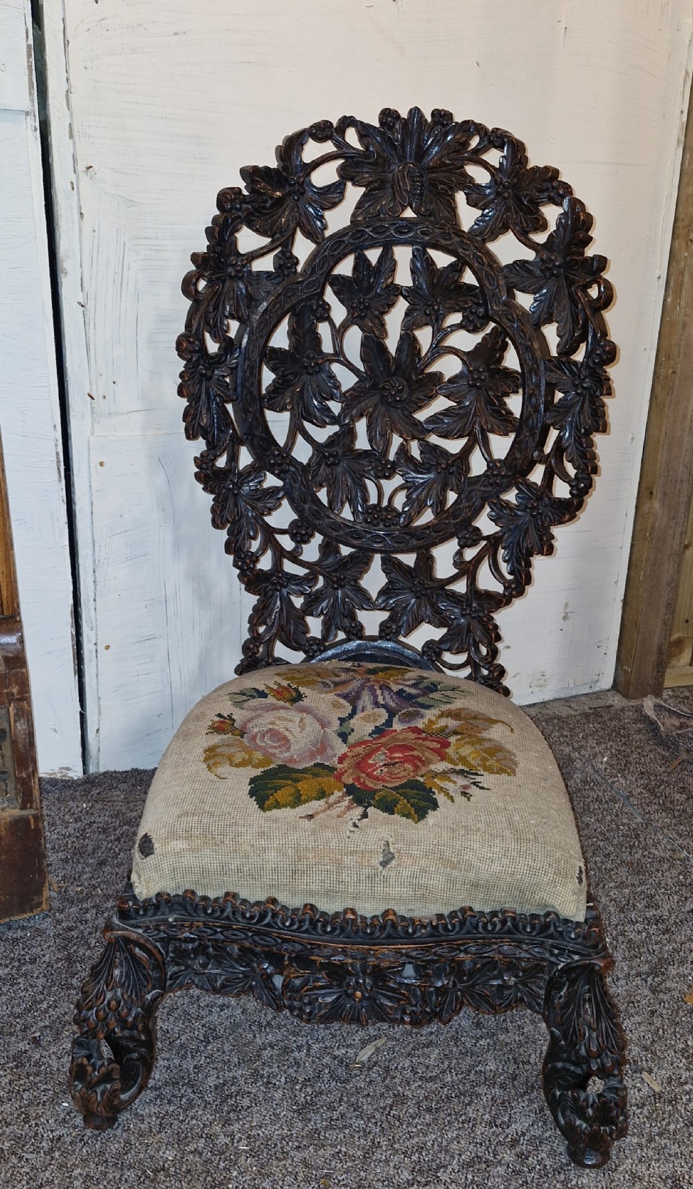 Carved Anglo Indian Low Chair 