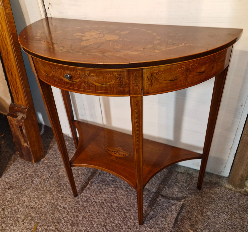 Lovely quality Edwardian inlaid mahogany side table with drawer. View VI
