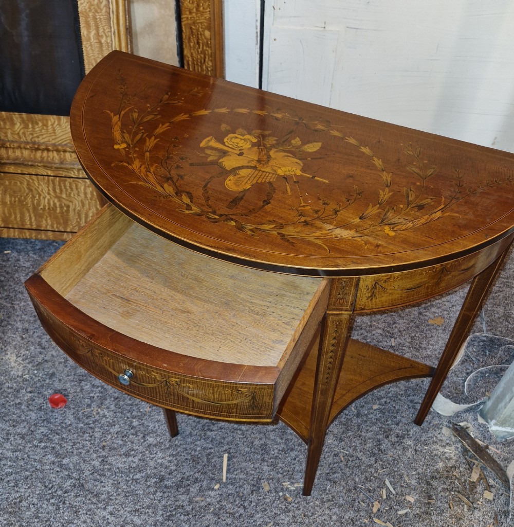 Lovely quality Edwardian inlaid mahogany side table with drawer. View VIII