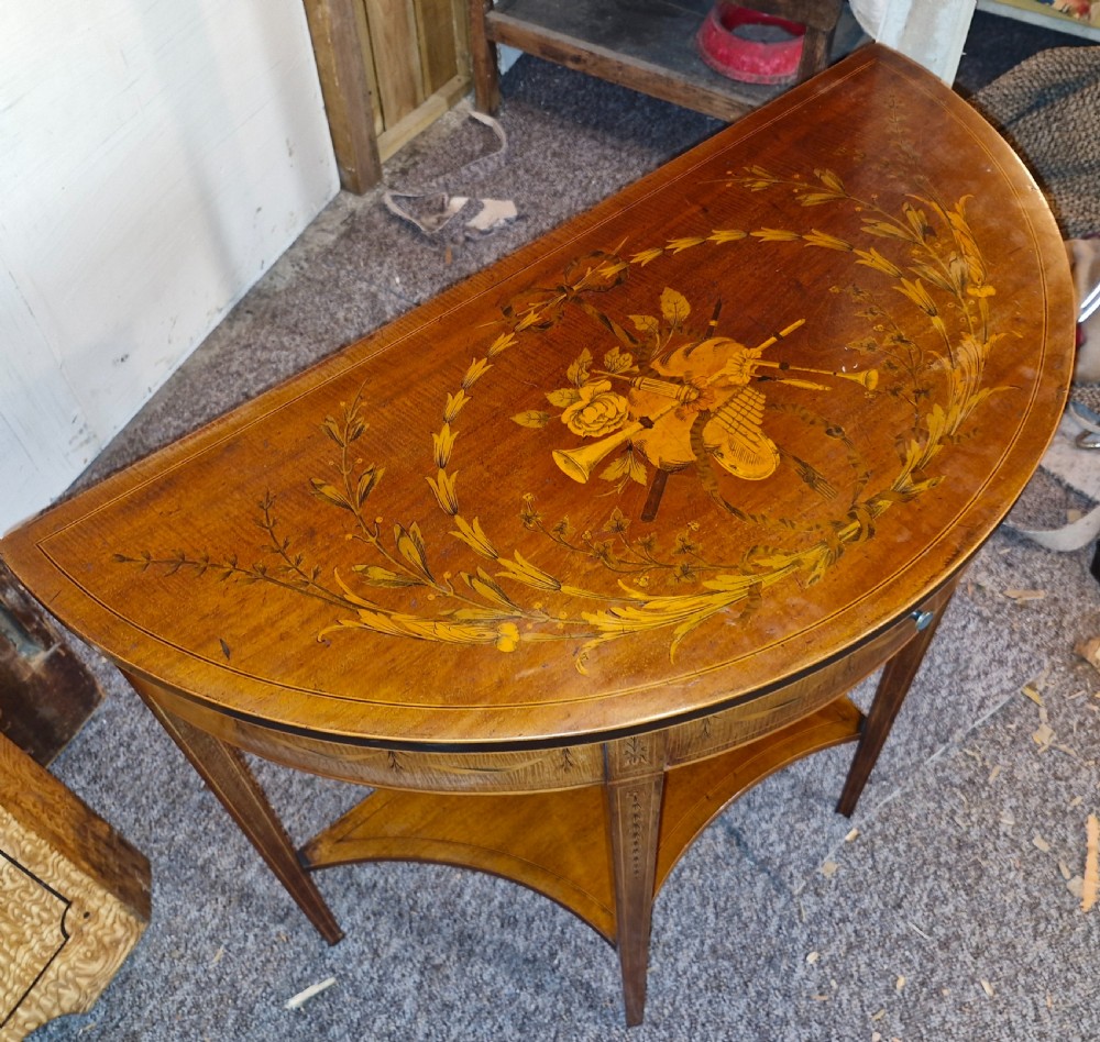 Lovely quality Edwardian inlaid mahogany side table with drawer. View X