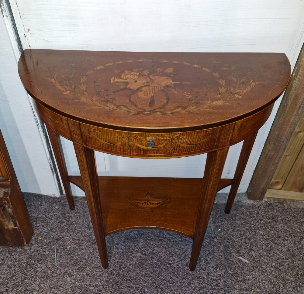 Lovely quality Edwardian inlaid mahogany side table with drawer. View XII