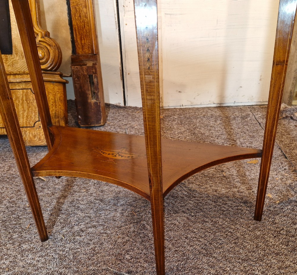 Lovely quality Edwardian inlaid mahogany side table with drawer. View XIII