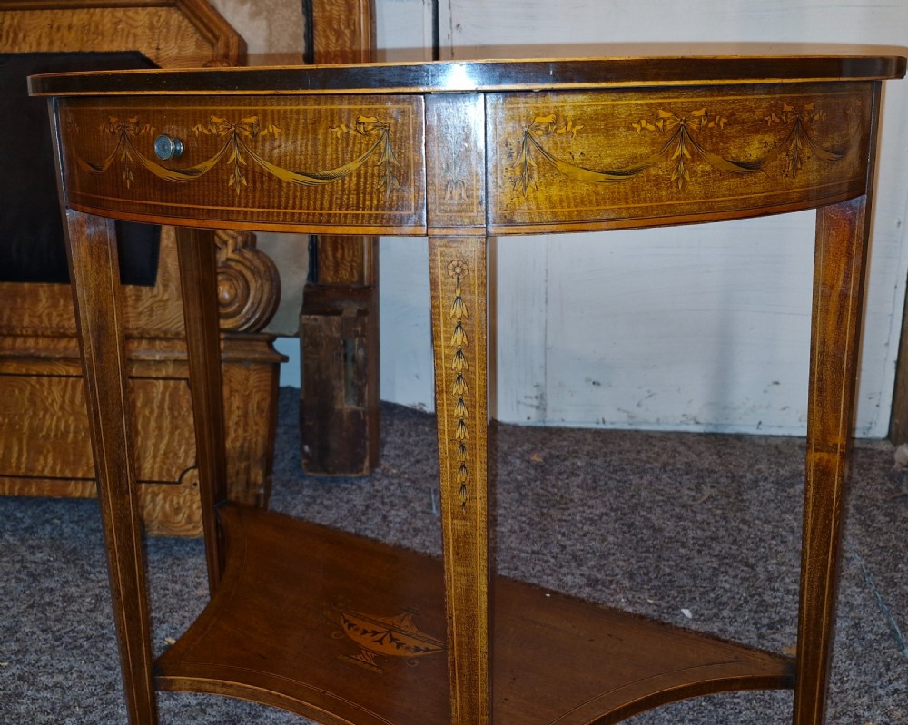 Lovely quality Edwardian inlaid mahogany side table with drawer. View XIV